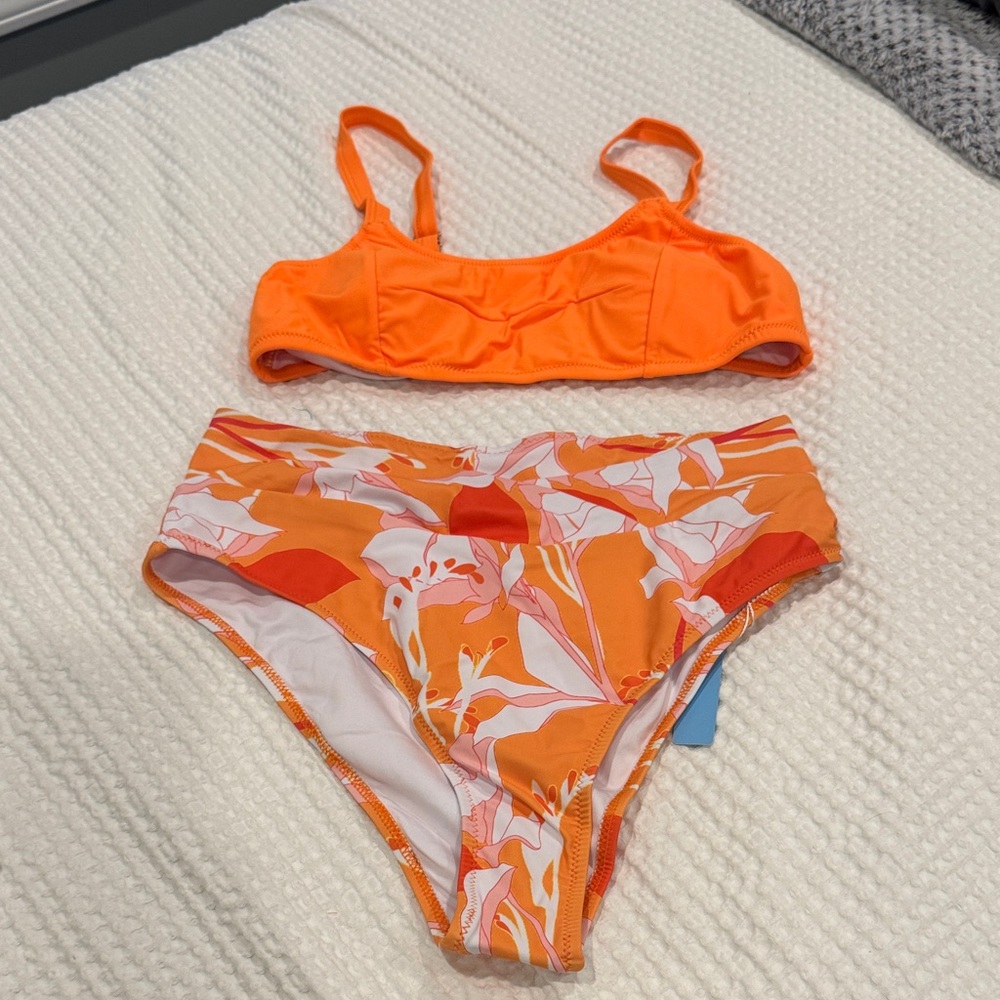 Popvil Retro Orange Floral Bikini Set
